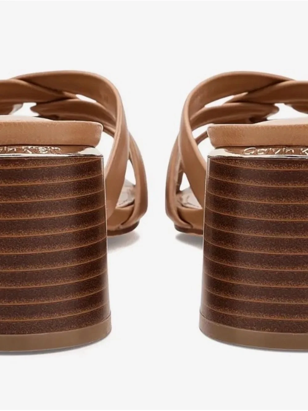 Calvin Klein Vellina Tan Leather Knot Strap Slide Mules 9.5